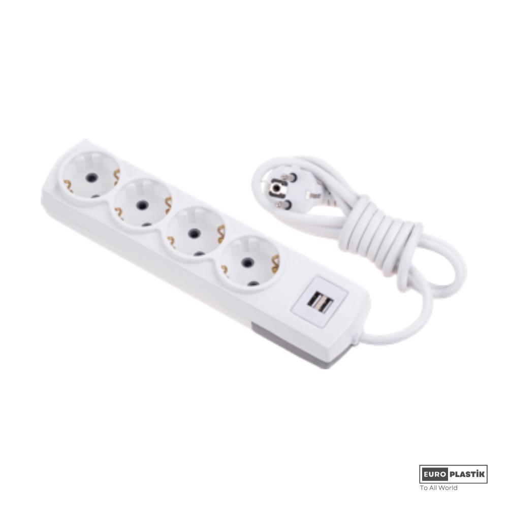 4 Gangs Earthed Group Socket With 2mt Cable and USB